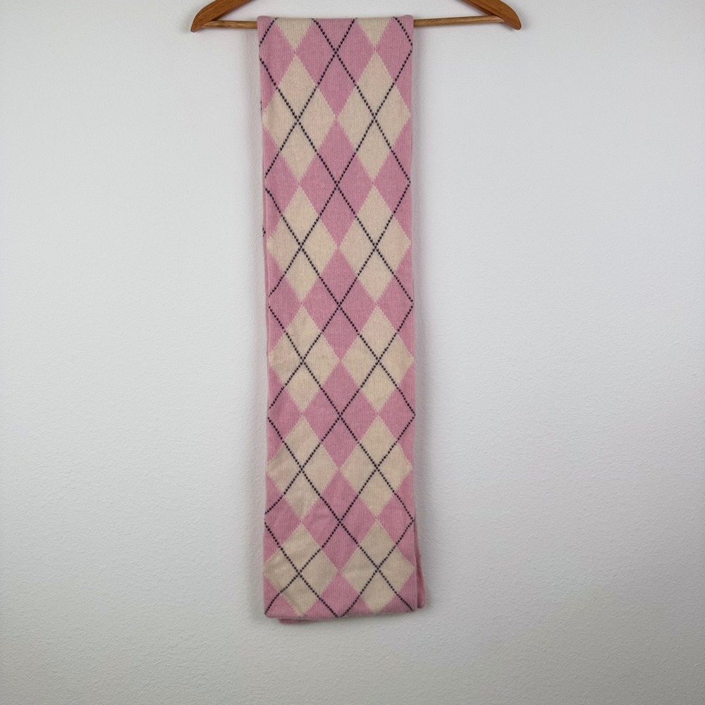 Saks Fifth Avenue Scarf Women OS Pink Excellent Argyle Merino Cashmere Preppy